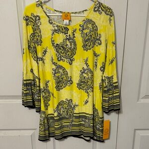 Ruby Rd. Yellow and Black Paisley Blouse